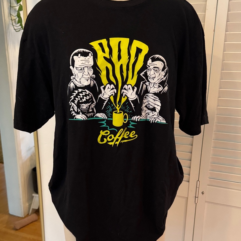 Rad Coffee Graphic Tee - Black with Yellow & White Print